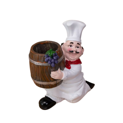 Tandstikholder med kokkefigur og tøndeformet beholder i resin