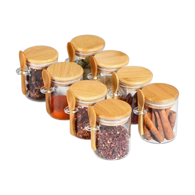 fa019331-f76e-4c4d-8f0a-da1f222264ad (11) Sæt med 10 opbevaringsglas i borosilikatglas med låg og træske, 280 ml