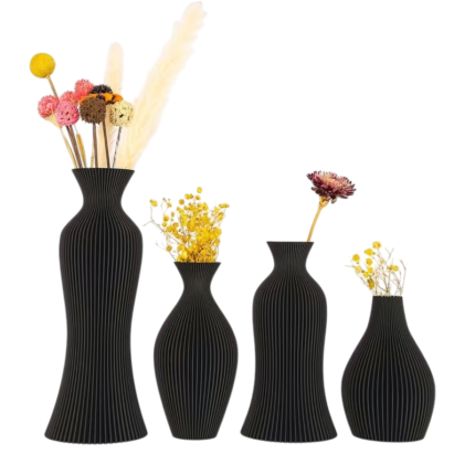 Sæt med 4 dekorative vaser i plast med rillet struktur til tørrede blomster og boligindretning