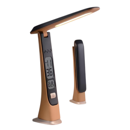 Foldbar LED-bordlampe med digitalt ur, datovisning og justerbar lysstyrke