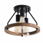 Rustik loftlampe med tre E27-fatninger og åben metalramme