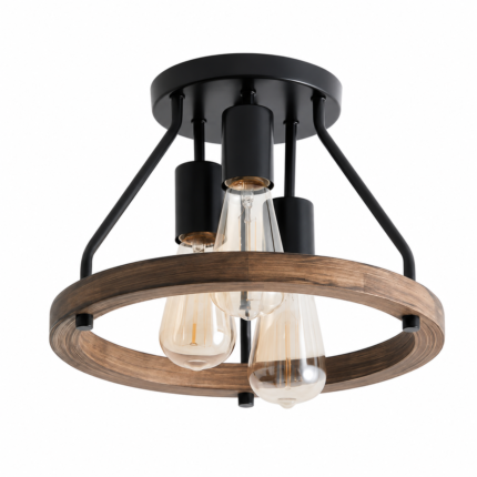 Rustik loftlampe med tre E27-fatninger og åben metalramme