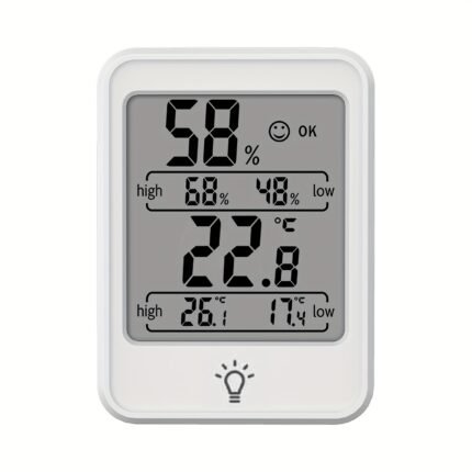 Digitalt termometer og hygrometer med baggrundslys og komfortindikator