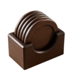 Runde træbordskånere med opbevaringsholder – sæt med 5 stk.