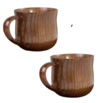 2 trækaffekopper med håndtag i massivt træ til kaffe og te