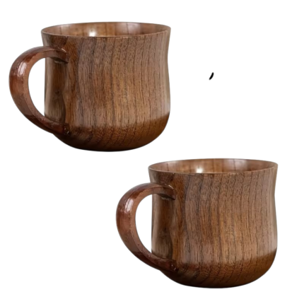 2 trækaffekopper med håndtag i massivt træ til kaffe og te