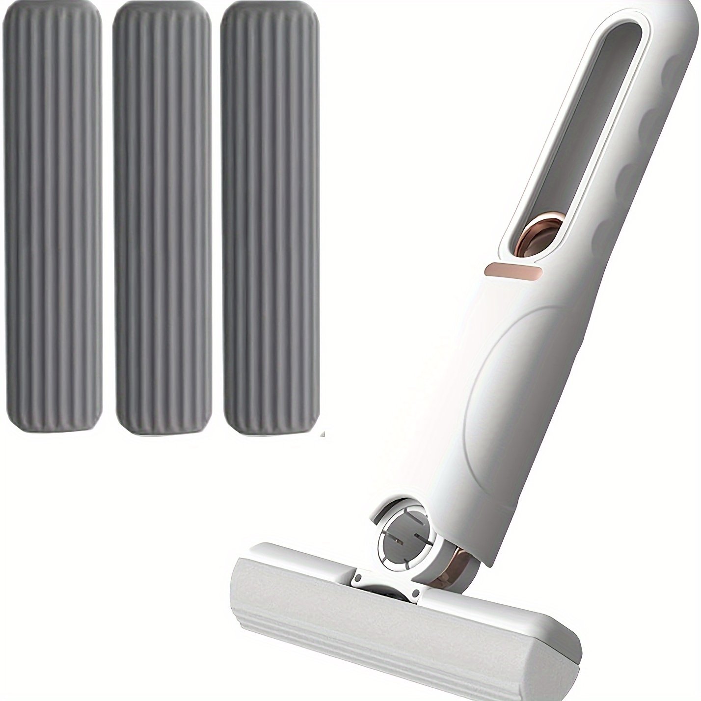 ed8eb6d49660413f8477b8b604795e9b-goods.jpeg Mini mop med selvvridning, drejeligt rengøringshoved og 3 udskiftelige moppehoveder