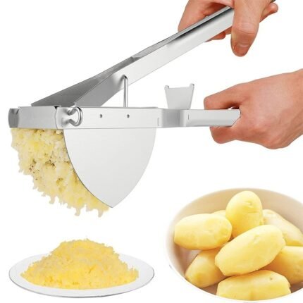 Manuel kartoffelpresser i rustfrit stål med dobbelt perforeret si og lange håndtag