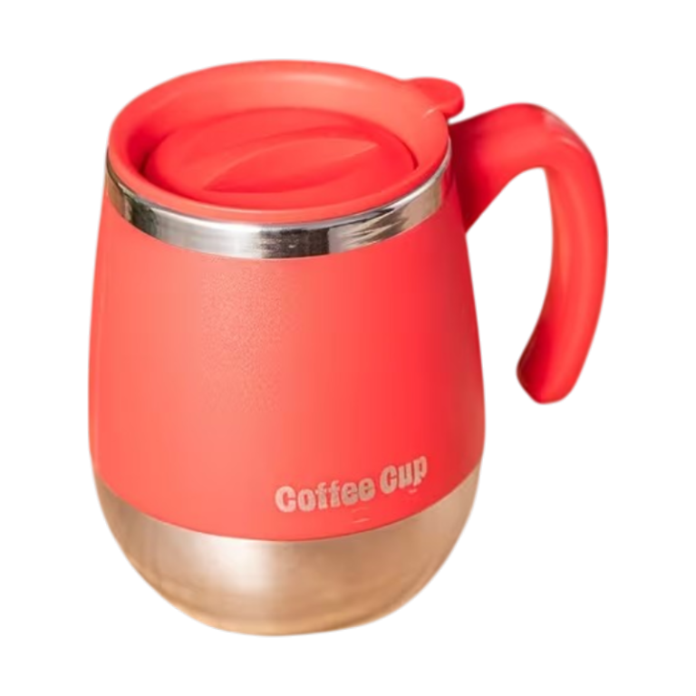 Dobbeltvægget kaffekop med låg, håndtag og kapacitet på 500 ml