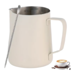 Mælkeskummerkande på 600 ml i rustfrit stål med hældetud, målemarkeringer og latte art pen