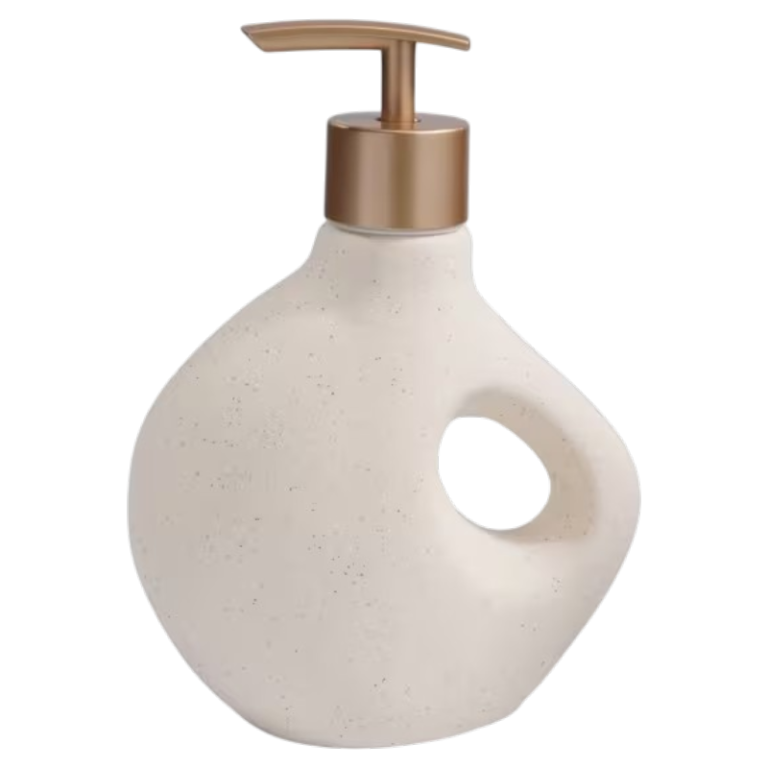 Skulpturel sæbedispenser i keramik med Wabi-Sabi design og pumpe