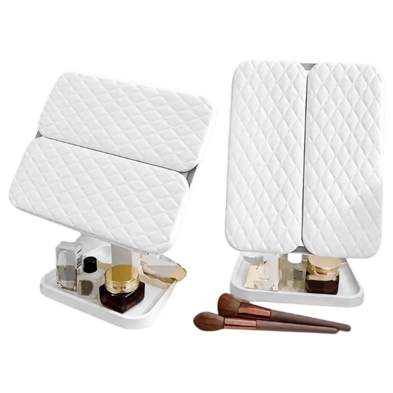 LED makeup-spejl med touchbetjening, foldbare sidepaneler og bordbase