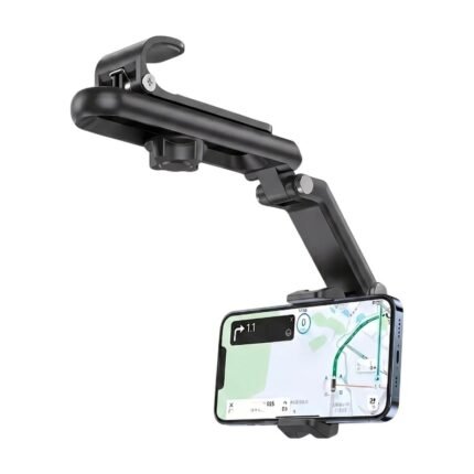 Rotatable Sun Visor Holder for Mobile in Black with Adjustable Angle and Stable Mounting in the Car