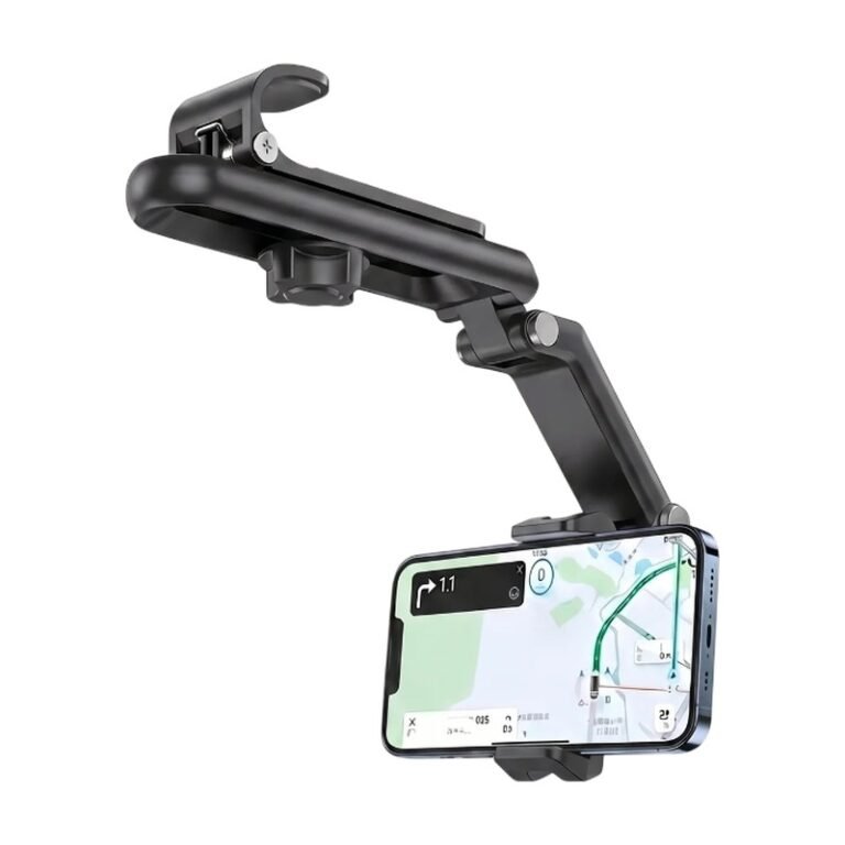 Rotatable Sun Visor Holder for Mobile in Black with Adjustable Angle and Stable Mounting in the Car