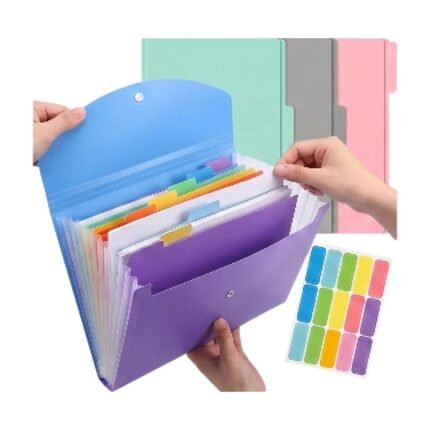 Accordion Folder in 13 Layers for A4 in Blue and Pink with Expandable Compartments and Coloured Tabs for Sorting