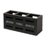 Cutlery Holder in Black Wood with 3 Compartments for Organised Storage and a Simple Look in the Kitchen