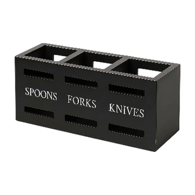 Cutlery Holder in Black Wood with 3 Compartments for Organised Storage and a Simple Look in the Kitchen