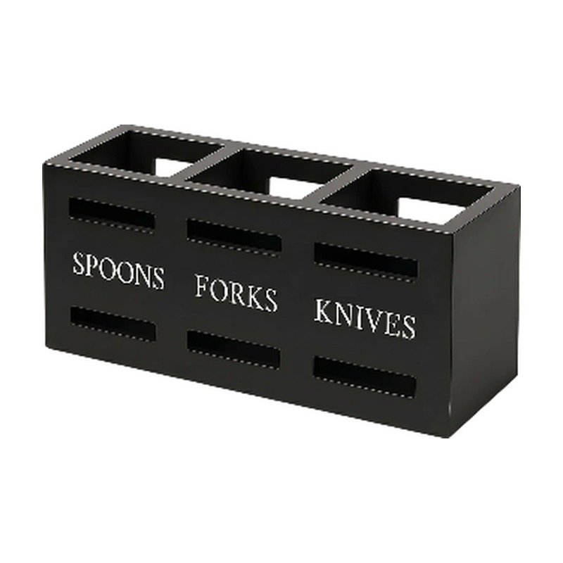 Cutlery Holder in Black Wood with 3 Compartments for Organised Storage and a Simple Look in the Kitchen