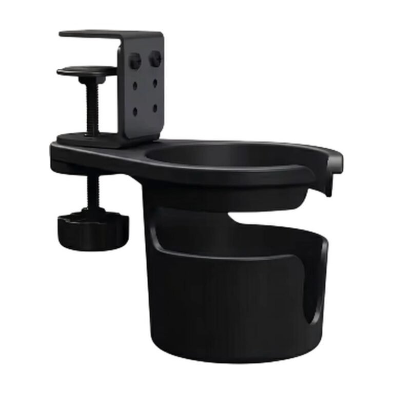 Adjustable Table Cup Holder for Edge with Screw Clamp and Space-Saving Storage for Beverages