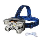USB Rechargeable Headlamp with 5 LED Light Sources, Adjustable Angle and Elastic Head Strap