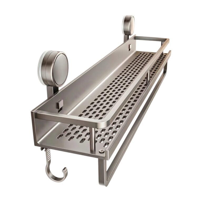 Shower Partition Organiser with Hook and Rod for Space-Saving Storage and Easy Installation