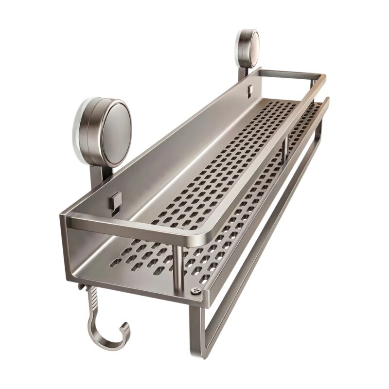 Shower Partition Organiser with Hook and Rod for Space-Saving Storage and Easy Installation