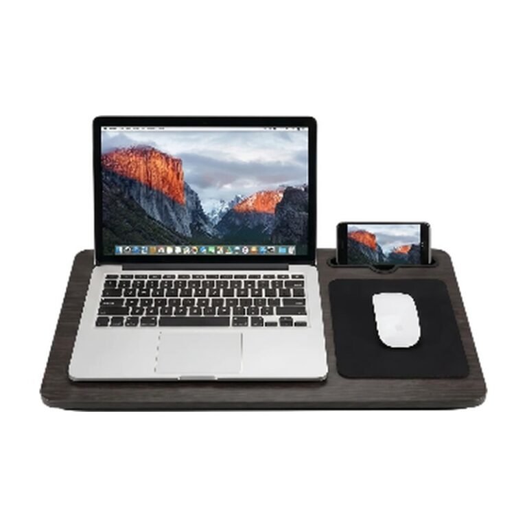 Portable Laptop Table in Dark Brown and Black with Mouse Pad and Wrist Support for Bed and Sofa