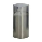 LED Candle with Flame Effect in Modern Silver Grey Design with Authentic Light Look for Cosy Atmosphere