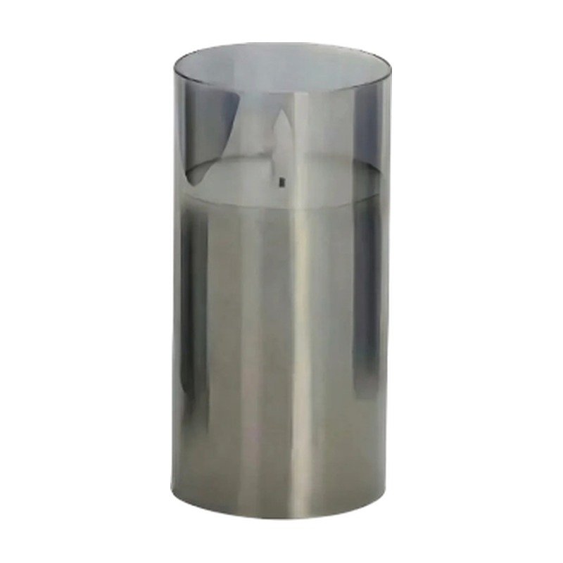 LED Candle with Flame Effect in Modern Silver Grey Design with Authentic Light Look for Cosy Atmosphere