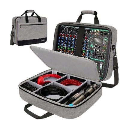 DJ Mixer Bag with Adjustable Compartments and Protective Padding for Safe Transport of Audio Equipment