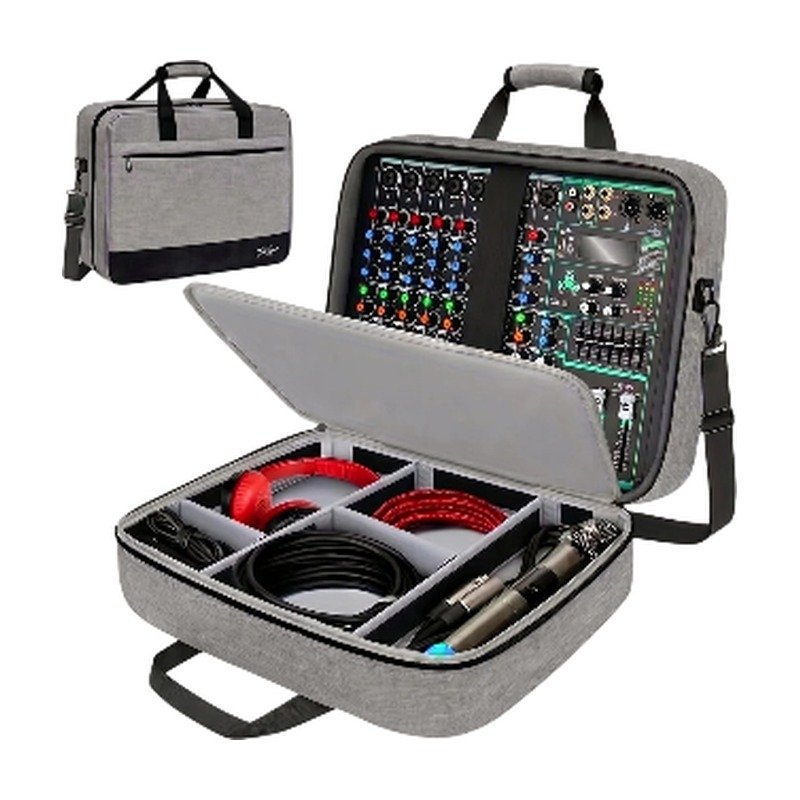 DJ Mixer Bag with Adjustable Compartments and Protective Padding for Safe Transport of Audio Equipment DJ Mixer Bag with Adjustable Compartments and Protective Padding for Safe Transport of Audio Equipment
