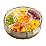 Turntable Bowl with Lid – Serving Bowl with 6 Compartments and Rotating Base for Snacks and Fruit
