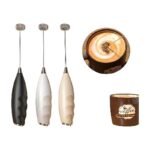Electric Milk Frother in White, Beige and Black with Handheld Design for Frothing and Mixing