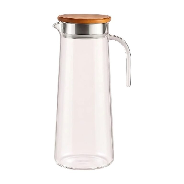 Glass Jug with Lid for Stylish Serving of Water and Coffee with Handle and Pouring Spout in Transparent Design
