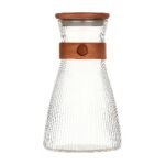 Glass Carafe with Wooden Details – Ribbed Design with Lid for Stylish Serving and Decorative Storage