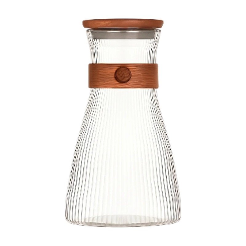 Glass Carafe with Wooden Details – Ribbed Design with Lid for Stylish Serving and Decorative Storage