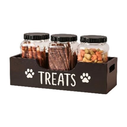 Dog Treat Holder in Wood with 3 Containers for Dog Snacks