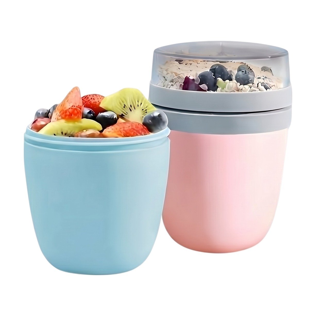 Lunch Cup for Porridge in Pink, Blue, White, Green and Black with Double Lid and Separate Top Container Lunch Cup for Porridge in Pink, Blue, White, Green and Black with Double Lid and Separate Top Container