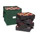 Storage Box for Christmas Decorations in Green and Red with Removable Trays and Space for 64 Christmas Baubles