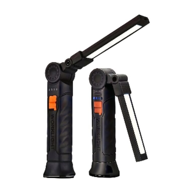 Rechargeable LED Torch with Foldable Arm, Magnetic Base and Hook for Hands-Free Lighting