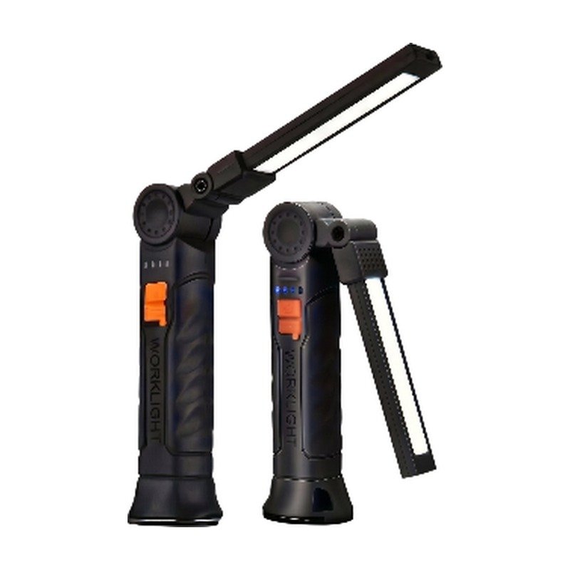 Rechargeable LED Torch with Foldable Arm, Magnetic Base and Hook for Hands-Free Lighting