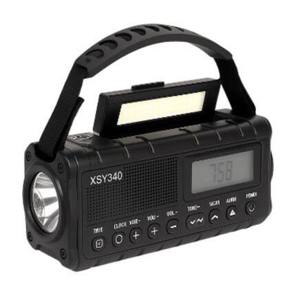 Emergency Radio in Dark Green, Orange, Red and Black with Torch, Work Light and Power Bank