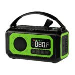 Emergency Radio with Hand Crank in Dark Green, Black and Orange with Solar Panels, Torch and Power Bank