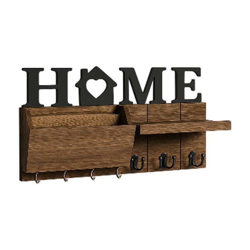 Key Holder in Wood in Brown, Black and White with Hooks, Shelves and HOME Design for Organised Entrance Key Holder in Wood in Brown, Black and White with Hooks, Shelves and HOME Design for Organised Entrance
