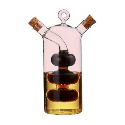 Oil and Vinegar Dispenser in Glass with Pouring Spout and Cork Stopper for Controlled Serving and Cooking