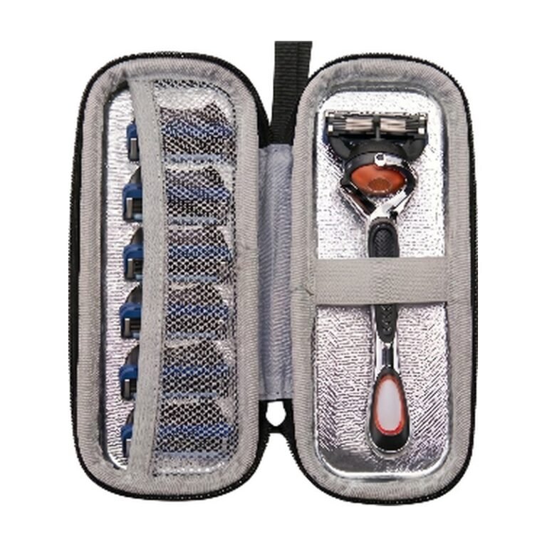 Storage Box for Razor in Navy Blue and Grey with Space for Handle and Extra Blades