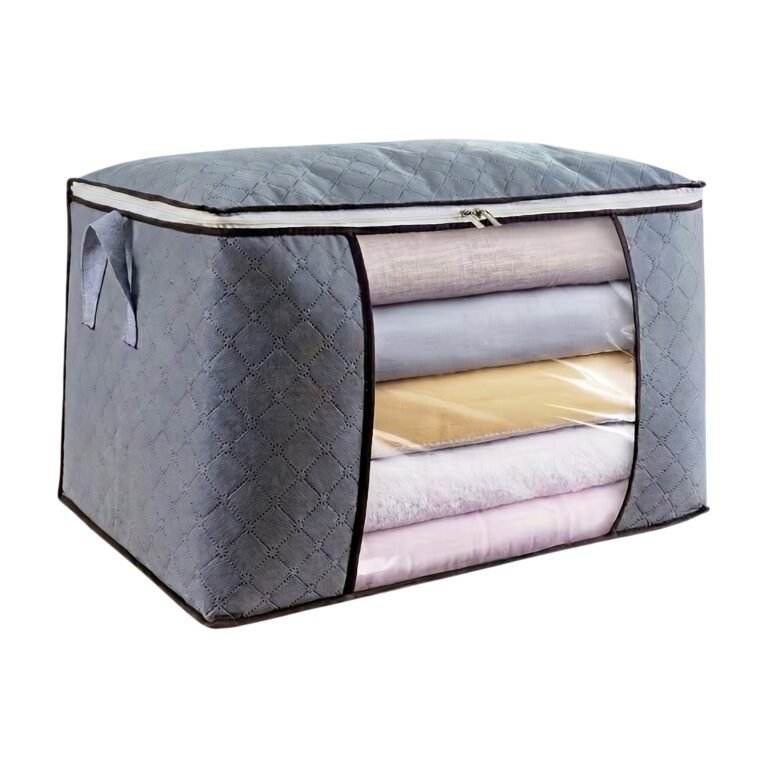Storage Bag with Large Capacity in Grey with Zip, Reinforced Handles and Transparent Window