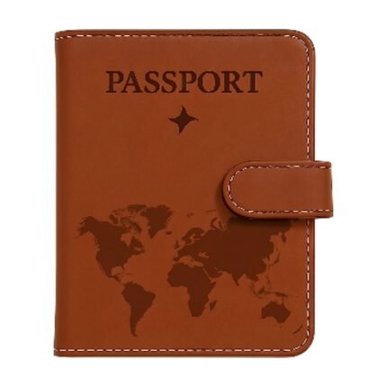 Passport Holder with World Map Design with Closure Strap and Protection for Passport During Travel Use