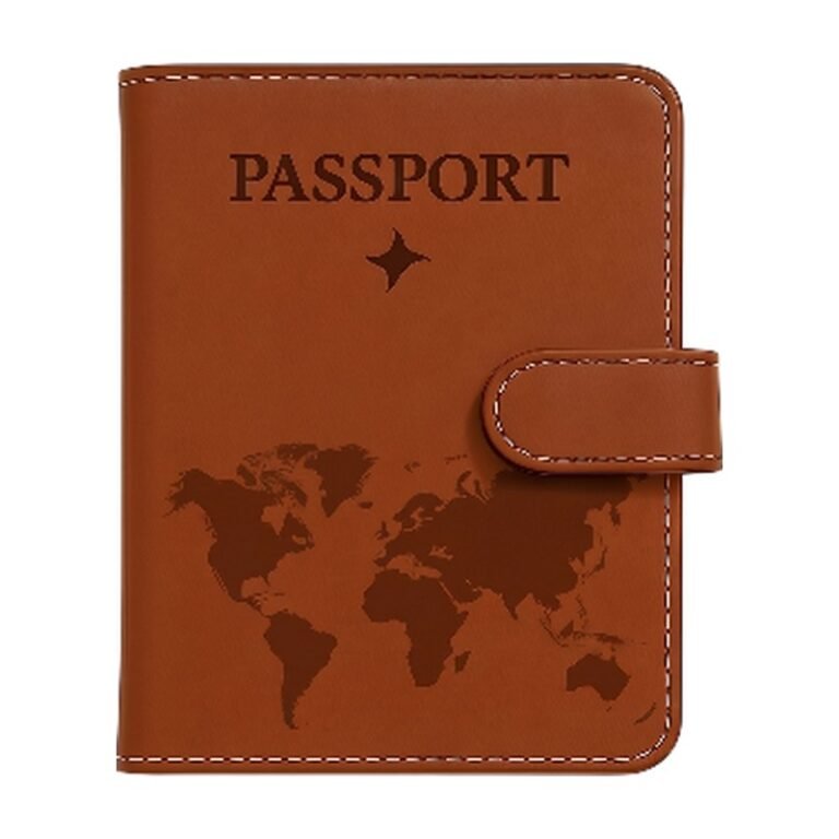Passport Holder with World Map Design with Closure Strap and Protection for Passport During Travel Use
