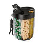 Pill Organiser with 6 Compartments in Black, Pink, Blue and White for Easy Storage and Use on the Go